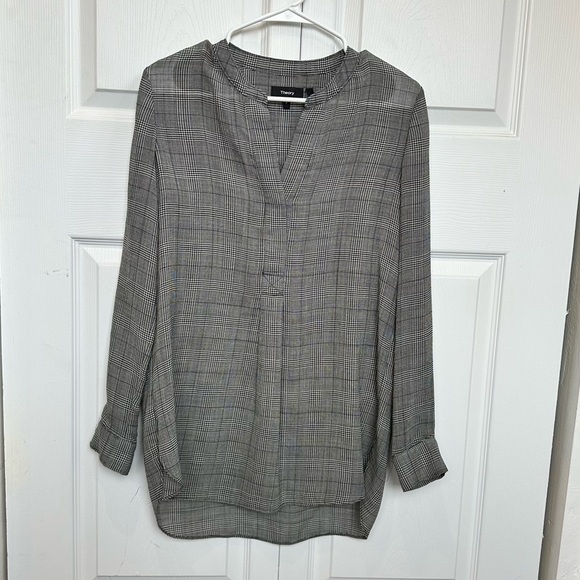Theory Tops - Theory Orvinio Pinedale Grey Glen Plaid Wool Blend Blouse Size P EUC